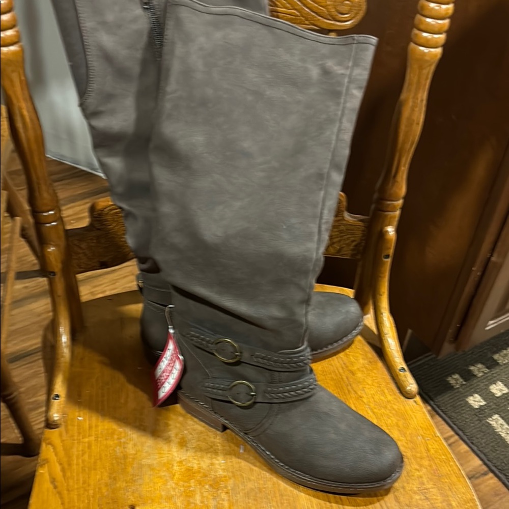 Black Over the Knee Boots with Decorative Buckles (Wide Calf)